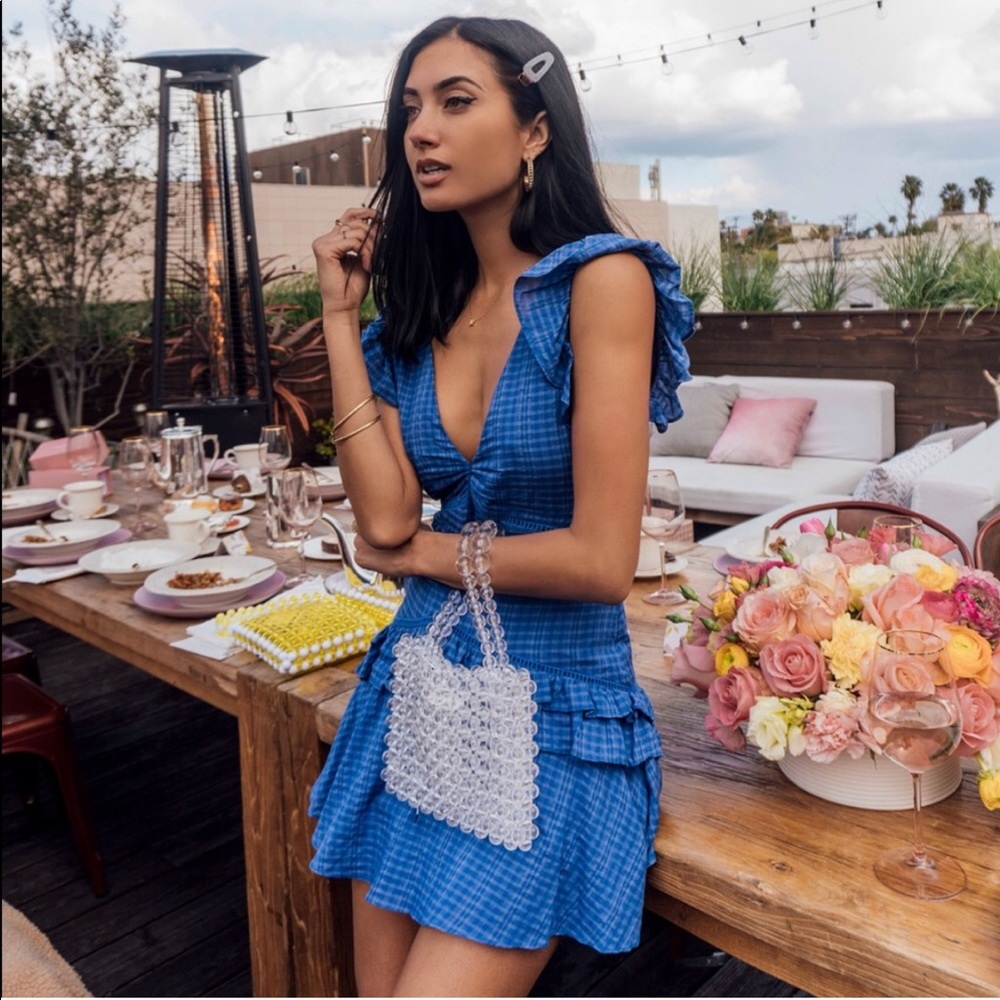 Lovers + Friends Blue Mini Dress with Ruffle Shoulders
